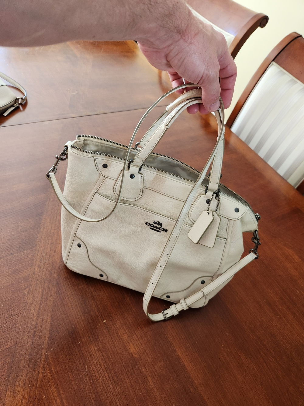Coach Cream Leather Satchel with Shoulder Strap
